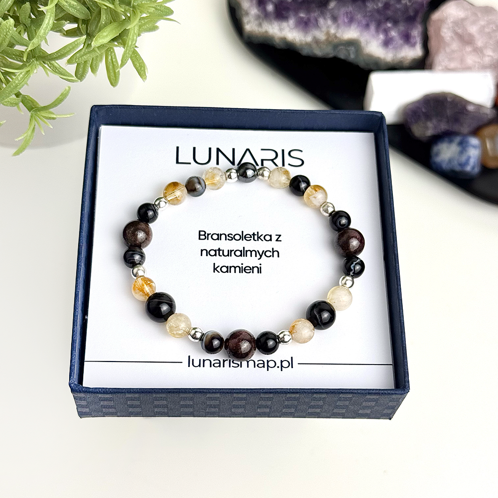 Bransoletka Granat Agat Cytryn naturalne kamienie na gumce