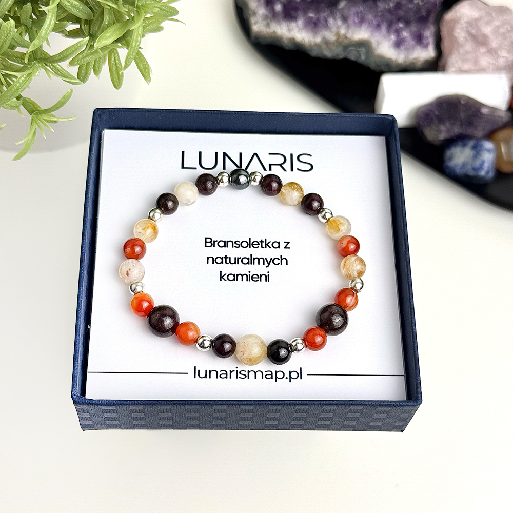 Bransoletka Granat Karneol Cytryn Naturalne Kamienie na gumce